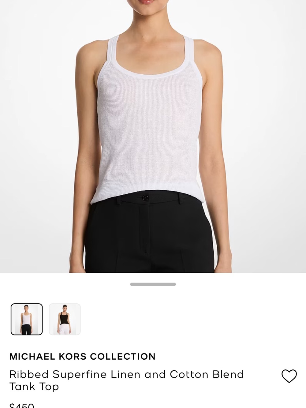 Michael Kors Collection White Ribbed Scoop-Neck Tank